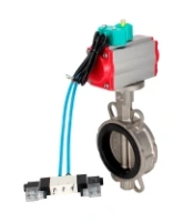 Затвор дисковый поворотный DN.ru WBV3232V-2W-Fb-H Ду100 Ру16 корпус - нержавеющая сталь 316L, диск - нержавеющая сталь 316L, уплотнение - Viton, с пневмоприводом PA-DA-083, пневмораспределителем 4V320-08 AC220V и магнитным переключателем ALS200D