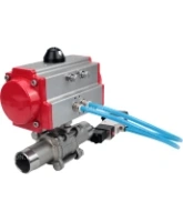 Кран шаровой DN.ru BV3232P(3pc)-FP-W-ISO-H LONG Ду32 Ру40 полнопроходной, корпус - нержавеющая сталь 316, уплотнение - PTFE, под приварку, с пневмоприводом DN.ru PA-SA-083 и пневмораспределителем 4V320-08 AC220V