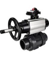 Кран шаровой DN.ru BV4242E-FP-GRM-ISO Дн50 Ру10 полнопроходной, корпус - НПВХ, шар - НПВХ, уплотнение - EPDM, с пневмоприводом PA-DA-105-1, пневмораспределителем 4M310-08 AC220V и БКВ APL-210N