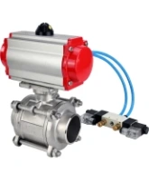 Кран шаровой DN.ru BV3232P(3pc)-FP-W-ISO-H WDVF Ду15 Ру63 полнопроходной, трехсоставной, корпус - нержавеющая сталь 316, уплотнение - PTFE, под приварку, с пневмоприводом PA-SA-065, пневмораспределителем 4V320-08 AC220V