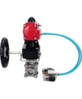 Кран шаровой DN.ru BV3232P(3pc)-FP-W-ISO-H Ду65 Ру25, полнопроходной, трехсоставной, нержавеющая сталь 316, уплотнение - PTFE, под приварку, с пневмоприводом PA-DA-083, пневмораспределителем 4V320-10 AC220V, ручным дублером MON2-450-T28-ISO