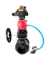 Кран шаровой DN.ru BV4242E-FP-GRM-ISO Дн50 Ру10 полнопроходной, корпус - НПВХ, шар - НПВХ, уплотнение - EPDM, с пневмоприводом PA-DA-052, пневмораспределителем 4V320-10 AC220V, ручным дублером MON1-250-T26-ISO, БКВ APL-410N EX и БПВ AFC2000