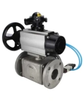 Кран шаровой DN.ru BV3232P(4pc)-FP-3WL-F Ду100 Ру16 полнопроходной трехходовой, фланцевый, корпус - нержавеющая сталь SS316, с пневмоприводом DN.ru PA-DA-105-1 двойного действия, пневмораспределителем 4V320-08 AC220V и БКВ APL-210N