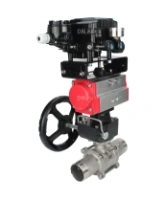 Кран шаровой DN.ru BV3232P(3pc)-FP-W-ISO-H LONG Ду100 Ру16 полнопроход., корпус - нерж.сталь 316, уплотнение - PTFE, под приварку, с пн.приводом DN.ru PA-DA-105, редуктором DN.ru MON3-700-T38-ISO и пневмопозиционером YT-1000RSN без обратной связи