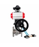 Кран шаровой DN.ru BV3232P(2pc)-FP-F-ISO-H WDVF Ду65 Ру16 полнопроходной, фланцевый, корпус - нержавеющая сталь 316, уплотнение - PTFE, с пневмоприводом PA-DA-083, пневмораспределителем 4V320-08 AC220V, БКВ APL-210N и ручным дублером MON2-450-T28-ISO