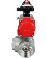 Кран шаровой DN.ru BV3232P(4pc)-SP-3WL-T-ISO-H Ду100 Ру40 стандартнопроходной трехходовой L-тип, нерж. сталь SS316, внутренняя резьба, уплотнение - PTFE, с пневмоприводом PA-DA-83 и блоком концевых выключателей APL-210N