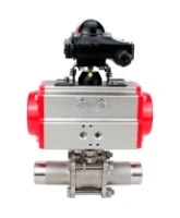 Кран шаровой DN.ru BV3232P(3pc)-FP-W-ISO-H LONG Ду32 Ру40 полнопроходной, корпус - нержавеющая сталь 316, уплотнение - PTFE, под приварку, с пневмоприводом DN.ru PA-DA-052 и БКВ APL-210N
