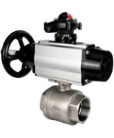 Кран шаровой DN.ru BV3232P(2pc)-FP-T-ISO-H Ду100 Ру40 полнопроходной двухходовой, нержавеющая сталь SS316, внутренняя резьба, уплотнение - PTFE, с пневмоприводом PA-DA-105-1 двойного действия, с пневмораспределителем 4M310-08 AC220V, с БКВ APL-210N