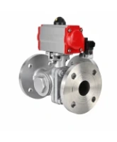 Кран шаровой DN.ru BV3232P(2pc)-FP-3WL-F-ISO-H Ду80 Ру16 HYMT трехходовой L-тип, полнопроходной, фланцевый, корпус - нержавеющая сталь AISI316, с пневмоприводом PA-SA-130 и пневмораспределителем 4M320-08 AC220V