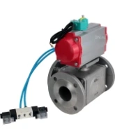 Кран шаровой DN.ru BV3232P(4pc)-FP-3WL-F-ISO-H Ду100 Ру16 полнопроходной трехходовой L-тип, фланцевый, корпус - нержавеющая сталь SS316, PTFE, с пневмоприводом PA-DA-105, пневмораспределителем 4V320-08 AC220V и магнитным переключателем ALS200D