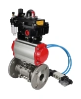 Кран шаровой DN.ru BV3131P(3pc)-FP-F-ISO-H Ду100 Ру16 полнопроходной трехсоставной, фланцевый, нержавеющая сталь 304, PTFE, 22х22, F10, WDVF, с пневмоприводом DN.ru PA-DA-105, пневмораспределителем 4V320-08 AC220V, БКВ APL-410N EX и БПВ AFC2000