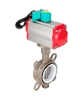 Затвор дисковый поворотный DN.ru WBV3232P-2W-Fb-H Ду100 Ру16 корпус - нержавеющая сталь 316L, диск - нержавеющая сталь 316L, уплотнение - PTFE, с пневмоприводом PA-DA-105, пневмораспределителем 4M310-08 AC220V и магнитным переключателем ALS200D