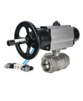 Кран шаровой DN.ru BV3232P(4pc)-SP-3WL-T-ISO-H WDVF Ду65 Ру40 стандартнопроходной, 3-ходовой L-тип, внутренняя резьба, корпус - нержавеющая сталь AISI 316, уплотнение - PTFE, с пневмоприводом PA-DA-105-1 и пневмораспределителем 4V320-08 AC220V