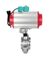 Затвор дисковый поворотный DN.ru WBV3131E-2W-W-H Ду15 Ру10 под приварку, пищевая нержавеющая сталь 304, уплотнение - EPDM, с пневмоприводом PA-DA-052, пневмораспределителем 4M310-08 AC220V и магнитным переключателем ALS200D