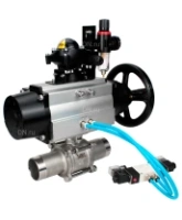 Кран шаровой DN.ru BV3232P(3pc)-FP-W-ISO-H LONG Ду80 Ру25, полнопроходной, трехсоставной, нержавеющая сталь 316, уплотнение - PTFE, под приварку, с пневмоприводом PA-DA-105-1, с пневмораспределителем 4V320-08 AC220V, БКВ APL-210N, БПВ AFC2000