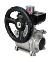 Кран шаровой DN.ru BV3232P(3pc)-FP-W-ISO-H Ду25 Ру63 полнопроходной двухходовой, нержавеющая сталь SS316, под приварку, уплотнение - PTFE, с ISO фланцем и редуктором DN.ru HGB RQN1-180Z с индикатором положения