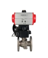 Кран шаровой DN.ru BV3232P(2pc)-FP-F-ISO-H Ду50 Ру40 полнопроходной двухходовой, нержавеющая сталь 316, фланцевый, уплотнение - PTFE, с пневмоприводом PA-DA-083 и ручным дублером MON2-450-T28-ISO