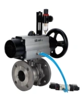 Кран шаровой DN.ru BV3232P(2pc)-FP-F-ISO-H Ду100 Ру16, полнопроходной фланцевый, нержавеющая сталь SS316, уплотнение - PTFE, с пневмоприводом PA-DA-105-1 двойного действия, с пневмораспределителем 4V320-08 AC220V, с БПВ AFC2000