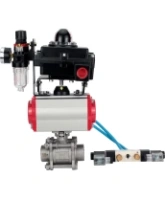 Кран шаровой DN.ru BV3232P(3pc)-FP-W-ISO-H Ду65 Ру25, полнопроходной под приварку, нержавеющая сталь SS316, уплотнение - PTFE, с пневмоприводом PA-DA-083 двойного действия, с пневмораспределителем 4V320-08 AC220V, с БКВ APL-410N EX, с БПВ AFC2000