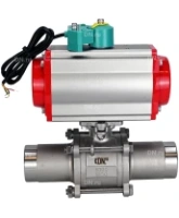 Кран шаровой DN.ru BV3232P(3pc)-FP-W-ISO-H LONG Ду32 Ру40 полнопроходной, корпус - нержавеющая сталь 316, уплотнение - PTFE, под приварку, с пневмоприводом PA-DA-052, пневмораспределителем 4M310-08 AC220V и магнитным переключателем ALS200D