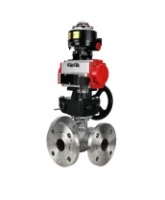 Кран шаровой DN.ru BV3232P(2pc)-FP-3WL-F-ISO-H Ду20 Ру16 HYMT, трехходовой L-тип, полнопроходной, фланцевый, корпус - нержав.сталь SS316, с пн.приводом PA-DA-052, пн.распределителем 4M310-08 AC220V, ручным дублером MON1-250-T26-ISO и БКВ APL-510N EX