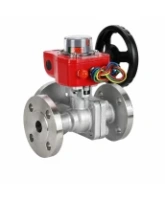 Кран шаровой DN.ru BV3232P(2pc)-FP-3WL-F-ISO-H Ду20 Ру16 HYMT, трехходовой L-тип, полнопроходной, фланцевый, корпус - нержавеющая сталь SS316, с редуктором HGBF RQN1-180Z с визуальным указателем положения и датчиком обратной связи