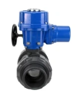 Кран шаровой DN.ru BV4242E-FP-GRM-ISO Дн50 Ру10 полнопроходной, корпус - НПВХ, шар - НПВХ, уплотнение - EPDM, с электроприводом DN.ru QT-N-005M-O2-220VAC-У1 с моментной муфтой и штурвалом