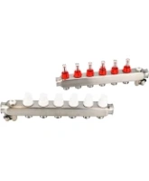 Коллекторная группа DN.ru GC2-31-6 1″ Ду25 Ру10 отводов — 6, в сборе с расходомерами и терморегулирующими клапанами, дренажным краном и воздухоотводчиком, с заглушками, без переходников, корпус - нержавеющая сталь AISI 304