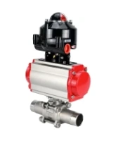 Кран шаровой DN.ru BV3232P(3pc)-FP-W-ISO-H LONG Ду32 Ру40 полнопроходной, корпус - нержавеющая сталь 316, уплотнение - PTFE, под приварку, с пневмоприводом DN.ru PA-SA-083, пневмораспределителем 4M310-08 AC220V и БКВ APL-510N EX