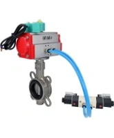Затвор дисковый поворотный DN.ru WBV3131V-2W-Fb-H Ду50 Ру16 межфланцевый нержавеющая сталь 304, диск - нержавеющая сталь 304, VITON, с пневмоприводом PA-SA-083, пневмораспределителем 4V320-10 AC220V и магнитным переключателем ALS200D
