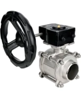 Кран шаровой DN.ru BV3232P(3pc)-FP-W-ISO-H Ду25 Ру63 полнопроходной двухходовой, нержавеющая сталь SS316, под приварку, уплотнение - PTFE, с ISO фланцем и редуктором DN.ru HAM RQN1-180Z-T40