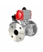 Кран шаровой DN.ru BV3232P(2pc)-FP-3WL-F-ISO-H Ду80 Ру16 HYMT трехходовой L-тип, полнопроходной, фланцевый, корпус - нержавеющая сталь AISI316, с пневмоприводом PA-SA-130 и пневмораспределителем 4M320-08 AC220V