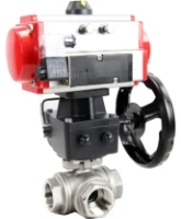Кран шаровой DN.ru BV3232P(4pc)-SP-3WL-T-ISO-H Ду100 Ру40 стандартнопроходной трехходовой L-тип, нерж. сталь SS316, внутренняя резьба, уплотнение - PTFE, пн.приводом PA-DA-083, пн.распределителем 4M310-08 AC220V и ручным дублером MON2-450-T28-ISO