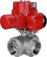 Кран шаровой DN.ru BV3232P(4pc)-SP-3WL-T-ISO-H Ду100 Ру40 стандартнопроходной трехходовой L-тип, нержавеющая сталь SS316, внутренняя резьба, уплотнение - PTFE, с 1/4-оборотным электроприводом DN.ru QT-EX-010M-O2-220VAC-У1