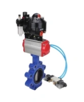 Затвор дисковый поворотный DN.ru WBV1631E-2W-Fb-H Ду100 Ру16 LUG корпус - чугун QT450, диск - нержавеющая сталь 304, уплотнение - EPDM, с пневмоприводом DN.ru PA-DA-083, пневмораспределителем 4V320-08 AC220V, БКВ APL-510N EX и БПВ AFC2000