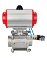 Кран шаровой DN.ru BV3232P(3pc)-FP-W-ISO-H WDVF Ду15 Ру63 полнопроходной, трехсоставной, корпус - нержавеющая сталь 316, уплотнение - PTFE, под приварку, с пневмоприводом PA-SA-065, пневмораспределителем 4V320-08 AC220V