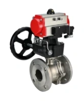 Кран шаровой DN.ru BV3232P(2pc)-FP-F-ISO-H Ду50 Ру40 полнопроходной двухходовой, нержавеющая сталь 316, фланцевый, уплотнение - PTFE, с пневмоприводом PA-DA-083, ручным дублером MON2-450-T28-ISO и пневмораспределителем 4M310-08 AC220V0