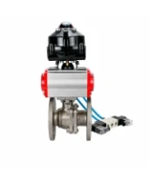 Кран шаровой DN.ru BV3232P(2pc)-FP-F-ISO-H Ду150 Ру16, 24х24, фланцевый, полнопроходной, нержавеющая сталь SS316, уплотнение - PTFE, с пневмоприводом PA-DA-140, пневмораспределителем 4V320-08 AC220V, БКВ APL-510N-EX