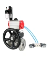 Кран шаровой DN.ru BV3131P(3pc)-FP-F-ISO-H Ду15 Ру40, фланцевый, полнопроходной, трехсоставной, нержавеющая сталь SS304, PTFE, с пневмоприводом PA-DA-052, с пневмораспределителем 4V320-10 AC220V, ручным дублером MON1-250-T26-ISO, БПВ AFC2000