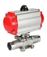 Кран шаровой DN.ru BV3232P(3pc)-FP-W-ISO-H LONG Ду32 Ру40 полнопроходной, корпус - нержавеющая сталь 316, уплотнение - PTFE, под приварку, с пневмоприводом DN.ru PA-DA-052