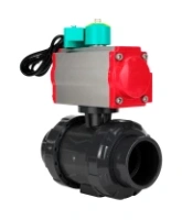 Кран шаровой DN.ru BV4242E-FP-GRM-ISO Дн50 Ру10 полнопроходной, корпус - НПВХ, шар - НПВХ, уплотнение - EPDM, с пневмоприводом PA-SA-065 и магнитным переключателем ALS200D