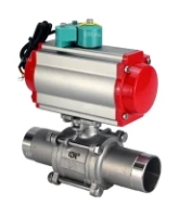 Кран шаровой DN.ru BV3232P(3pc)-FP-W-ISO-H LONG Ду32 Ру40 полнопроходной, корпус - нержавеющая сталь 316, уплотнение - PTFE, под приварку, с пневмоприводом PA-DA-052, пневмораспределителем 4M310-08 AC220V и магнитным переключателем ALS200D