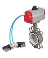 Затвор дисковый поворотный DN.ru WBV3131P-2W-Fb-R Ду250 Ру16, корпус - нержавеющая сталь 304, диск - нержавеющая сталь 304, уплотнение - PTFE, с пневмоприводом DN.ru PA-DA-160 и пневмораспределителем DN.ru 4V320-08 AC220V