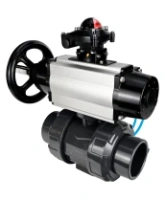 Кран шаровой DN.ru BV4242E-FP-GRM-ISO Дн50 Ру10 полнопроходной, корпус - НПВХ, шар - НПВХ, уплотнение - EPDM, с пневмоприводом PA-DA-105-1, пневмораспределителем 4V320-08 AC220V и БКВ APL-210N