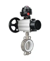 Затвор дисковый поворотный DN.ru WBV3232P-2W-Fb-H Ду125 Ру16, корпус - нержавеющая сталь 316L, диск - нержавеющая сталь 316L, уплотнение - PTFE, с пневмоприводом PA-DA-105-1 двойного действия, с БКВ APL-510N EX