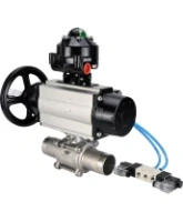 Кран шаровой DN.ru BV3232P(3pc)-FP-W-ISO-H LONG Ду80 Ру25, полнопроходной, трехсоставной, нержавеющая сталь 316, уплотнение - PTFE, под приварку, с пневмоприводом PA-DA-105-1, с пневмораспределителем 4V320-08 AC220V, БКВ APL-510N Ex