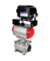Кран шаровой DN.ru BV3232P(3pc)-FP-W-ISO-H WDVF Ду15 Ру63 полнопроходной, трехсоставной, корпус - нержавеющая сталь 316, уплотнение - PTFE, под приварку, с пневмоприводом PA-SA-065, электропн. поворотным позиционером YT-1000RSN с обратной связью