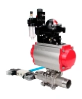 Кран шаровой DN.ru BV3232P(3pc)-FP-W-ISO-H LONG Ду32 Ру40 полнопроходной, корпус - нержавеющая сталь 316, уплотнение - PTFE, под приварку, с пневмоприводом DN.ru PA-SA-083, пневмораспределителем 4V320-08 AC220V, БКВ APL-210N и БПВ AFC2000