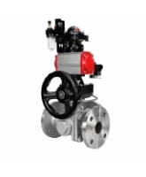 Кран шаровой DN.ru BV3232P(2pc)-FP-3WL-F-ISO-H Ду20 Ру16 HYMT трехходовой L-тип, полнопроходной, фланцевый, корпус - нерж.сталь AISI316, с пн.приводом PA-DA-052, пн.распредел 4M320-08 AC220V, руч.дублером MON1-250-T26-ISO, БКВ APL-210N и БПВ AFC2000