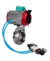 Затвор дисковый поворотный DN.ru WBV3131E-2W-W-H Ду15 Ру10 под приварку, пищевая нержавеющая сталь 304, уплотнение - EPDM, с пневмоприводом PA-DA-052, пневмораспределителем 4V320-08 AC220V и магнитным переключателем ALS200D